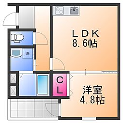 岸和田市藤井町2丁目アパート 1LDKの間取図画像