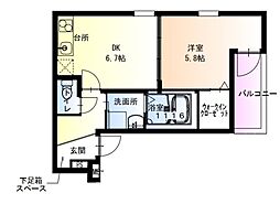 フジパレス百舌鳥駅東 2階1DKの間取り