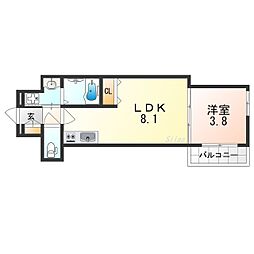 GRANDIR岸里 1LDKの間取図画像