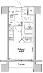 ザ・パークハビオ荏原中延プレイス 9階ワンルームの間取り