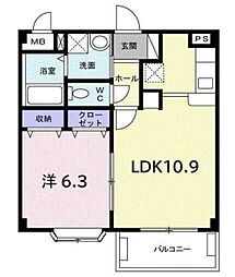 ベル・ソレイユB 3階1LDKの間取り