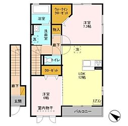 ウエストハイムIII 2階2LDKの間取り