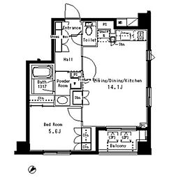 パークアクシス六本木檜町公園 1階1LDKの間取り