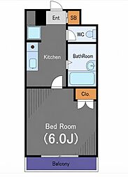 スカイコート高輪 1Kの間取図画像