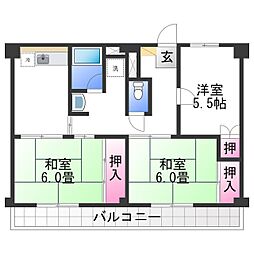 ビレッジハウス草部5号棟 3DKの間取図画像