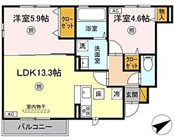 バニュルスV 1階2LDKの間取り