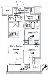 パークアクシス横浜伊勢佐木町通り 2LDKの間取図画像