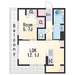 ベレオ昭和通り 2階1LDKの間取り