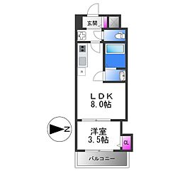 おおさか東線 新加美駅 徒歩5分の賃貸マンション 8階1LDKの間取り