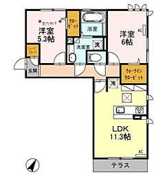 ロイジェントパークス レイクタウン II K 1階2LDKの間取り