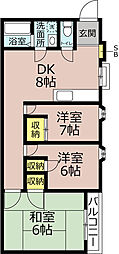 ハイツ四季 3DKの間取図画像