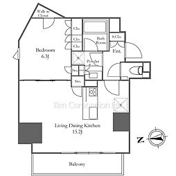ザ・パークハビオ麻布十番 1LDKの間取図画像