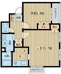 東京メトロ南北線 麻布十番駅 徒歩8分の賃貸マンション 2階1LDKの間取り