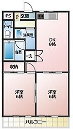 ＳＫビル拾壱番館 3階2DKの間取り