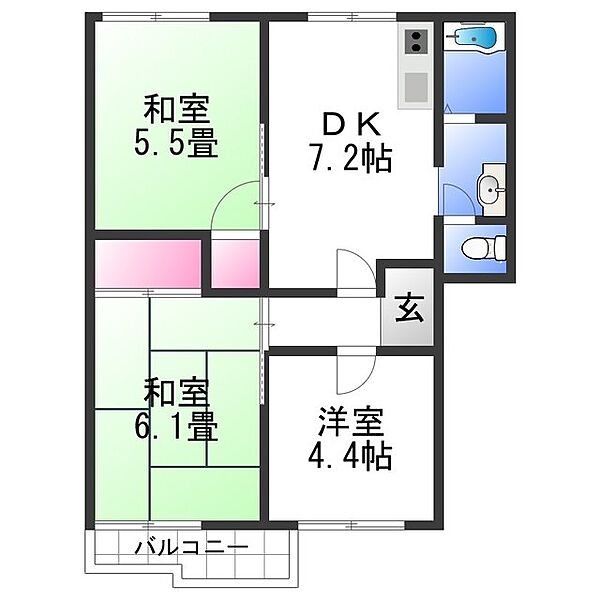 大阪府貝塚市石才(賃貸アパート3DK・2階・50.00㎡)の写真 その2