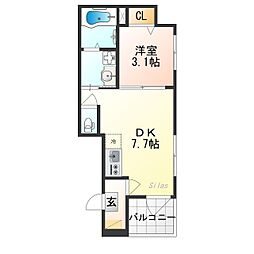 EMBELLIR COCO 3階1DKの間取り