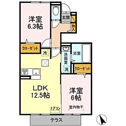 リヴェールII 1階2LDKの間取り