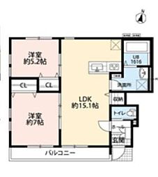 JR相模線 上溝駅 バス7分 田名工業団地下車 徒歩7分の賃貸アパート 1階2LDKの間取り