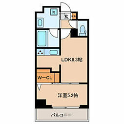 グローリオシェルト東京八丁堀 1LDKの間取図画像