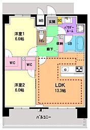 リアン 7階2LDKの間取り