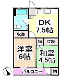 桜マンション 3階2DKの間取り