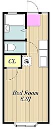 サンライズ川蝉C ワンルームの間取図画像