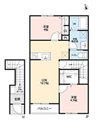 リーブルファイン若葉桜木 2階2LDKの間取り