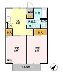 セジュール元山II 2階2DKの間取り