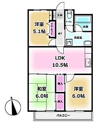 SKマンションB棟 1階3LDKの間取り