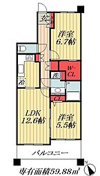 東京メトロ東西線 妙典駅 徒歩5分の賃貸マンション 2階2LDKの間取り