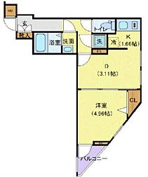 東急東横線 学芸大学駅 徒歩8分の賃貸マンション 4階1DKの間取り