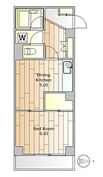 東急目黒線 武蔵小山駅 徒歩5分の賃貸マンション 4階1DKの間取り