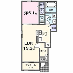 ジェルメ柏B棟 1LDKの間取図画像