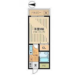 コーポアゼリア 2階1Kの間取り