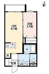 yui terraceII 2階1LDKの間取り