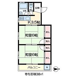 美之コーポ 3階2Kの間取り