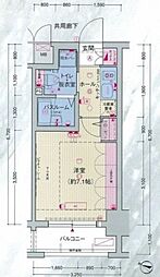 エステムプラザ品川サウスヒルズ 12階1Kの間取り
