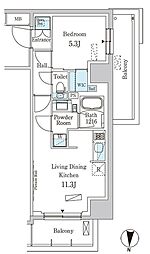 パークアクシス両国スクエア 5階1LDKの間取り