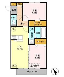 青葉の森PineHills II 3階2LDKの間取り