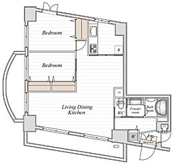 コロネード春日 9階2LDKの間取り