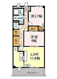 アカンサスK 3階2LDKの間取り