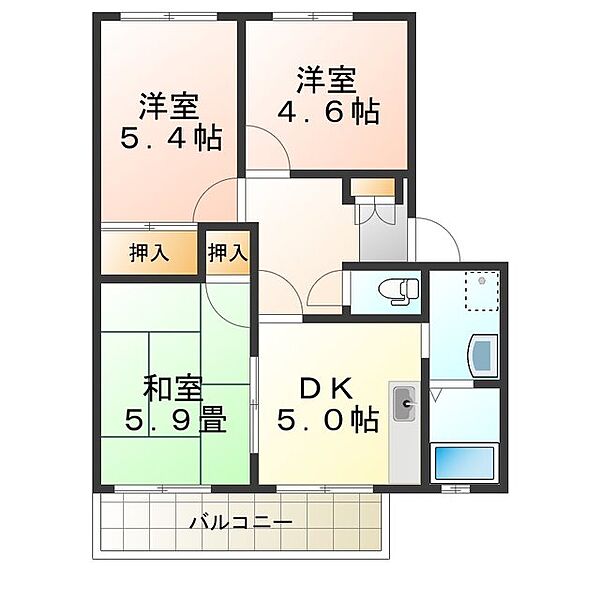 フレグランス阪南C ｜大阪府阪南市自然田(賃貸アパート3K・2階・50.78㎡)の写真 その2