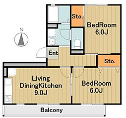セゾン西橋本 1階2LDKの間取り