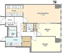 プルデンシャルタワーレジデンス 36階2LDKの間取り