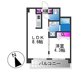 アニマーレ長堀 1LDKの間取図画像