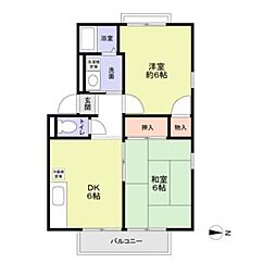エステートピア松英2 2階2DKの間取り