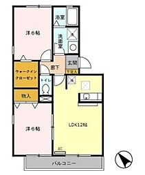 オークヴィレッジ弍番館 2LDKの間取図画像