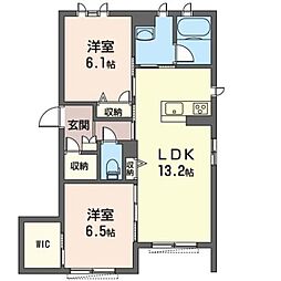カーサグロリア 1階2LDKの間取り
