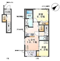 ルナフォーリア 2階2LDKの間取り