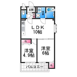 CASA　CALMA菱木 3階2LDKの間取り
